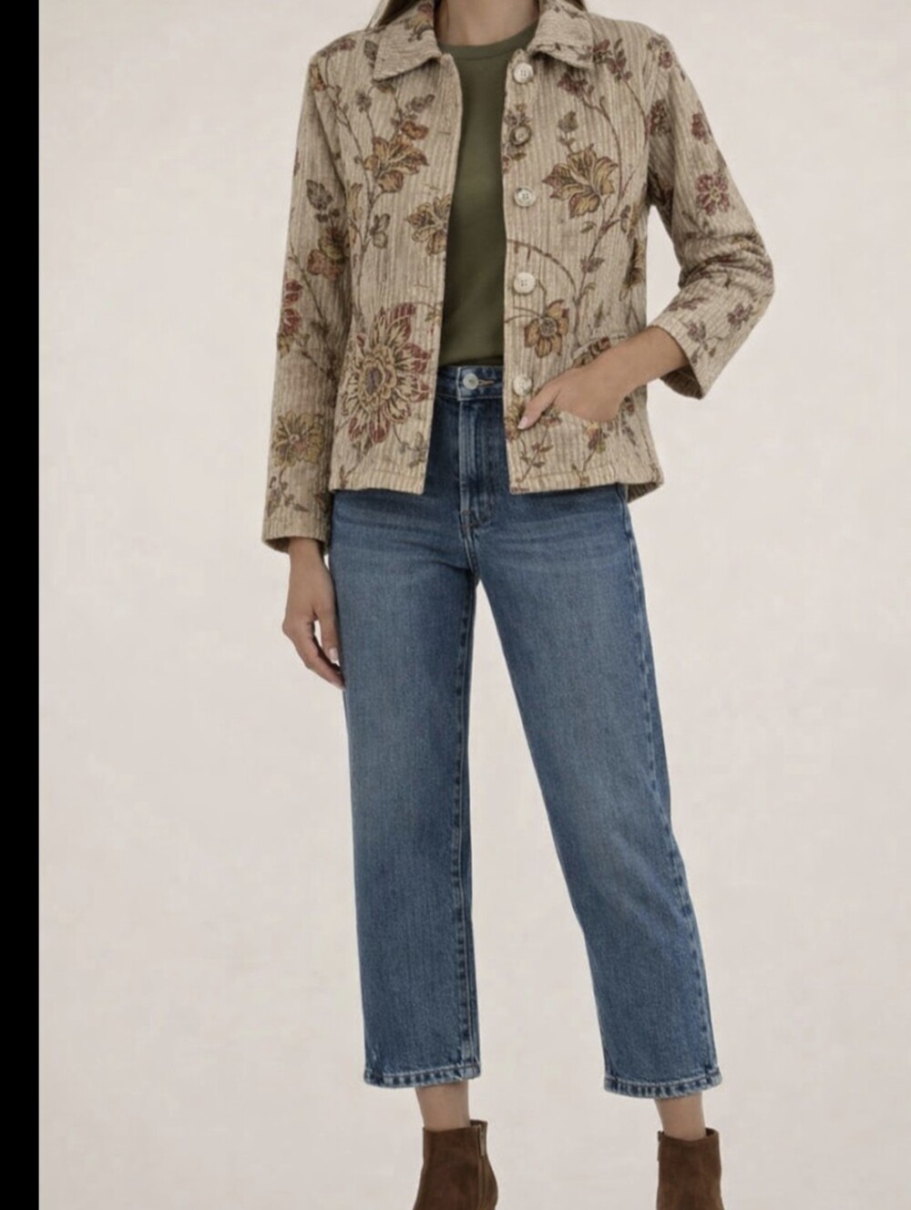 Vtg Gotcha Covered 5-Button Blazer Med Crinkle Tapestry-like Floral Jacket Boho